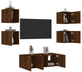 vidaXL 6 pcs móveis parede p/ TV LEDs deriv. madeira carvalho castanho