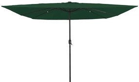 vidaXL Guarda-Sol Quadrado com Luzes LED 295 x 245 cm Verde