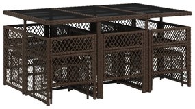 11 pcs conjunto jantar p/ jardim c/ almofadões vime PE castanho
