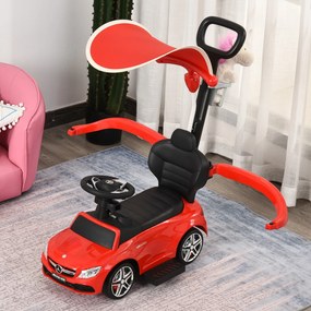 HOMCOM Carrinho para crianças com mais de 1 ano Carrinho de bebê Design de automóvel 3 em 1andarinho Função de buzinha com capuz Suporte para copos 84x40x83 cm cor vermelho