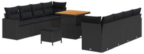 vidaXL Conjunto de Sofá de Jardim 11 pcs Preto vime PE