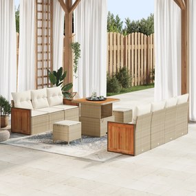 Conjunto de Sofá de Jardim vidaXL 10 Peças com Almofadas Bege Vime Pol