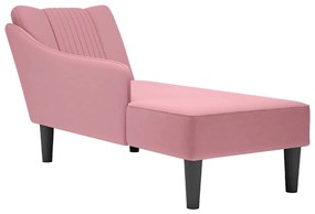 Chaise-longue com apoio de braço direito veludo rosa