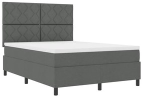 Cama Box Springs com Colchão e LED Cinza Escuro, 140x200 cm de Tecido