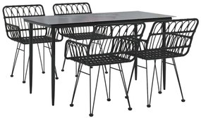 5 pcs conjunto de jantar p/ jardim vime PE preto