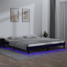 820615 vidaXL Estrutura cama king c/ LEDs 150x200 cm madeira maciça preto