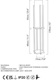 Candeeiro de Pé 7133 – Branco e Dourado – 25 x 25 x 130 cm