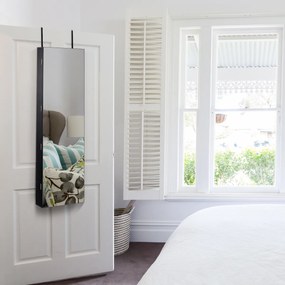 Armário para joias com iluminação LED Prateleira para joias com espelho Armário com espelho com fechadura Cinza