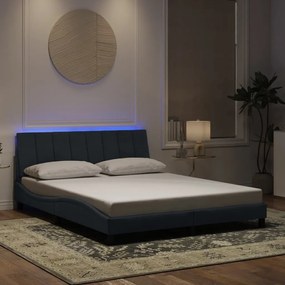 Estrutura de cama c/ luzes LED 160x200cm veludo cinzento-escuro
