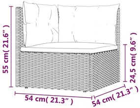 6 pcs conjunto lounge de jardim c/ almofadões vime PE cinzento