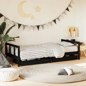vidaXL Estrutura cama infantil c/ gavetas 90x200 cm pinho maciço preto
