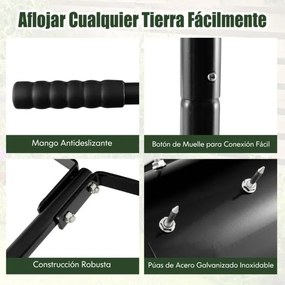 Rolo para Relva com arejador de relva com rolo de 44 cm Cabo amovível de 128 cm e dentes para jardim Preto