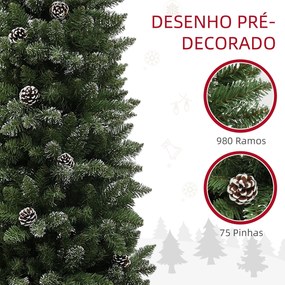 HOMCOM Árvore de Natal 225 cm Árvore de Natal Artificial com 980 Ramos