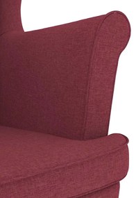 Poltrona com apoio de pés tecido vermelho tinto