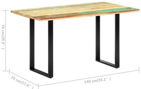 Mesa de jantar 140x70x76 cm madeira recuperada maciça