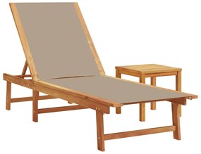 Espreguiçadeiras + mesa 2pcs acácia/textilene cinza-acastanhado