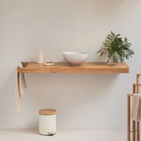 Conjunto De Móvel De Casa De Banho 130x45 Cm Suspenso Em Madeira De Teca Neill Madeira De Teca & Sem Espelho & Sem Torneira & Cerâmica Branca Redonda
