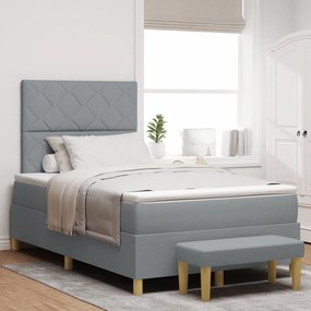 Cama Box Spring com Colchão e Banco Cinza Claro 120x200 cm Tecido