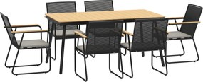 Outsunny Conjunto 7 peças em metal para 6 pessoas, mesa de jantar com 6 cadeiras, conjunto de sala de jantar Madeira natural+Preto | Aosom Portugal