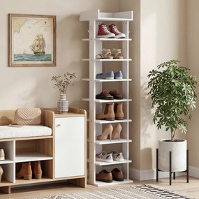 Sapateira com 9 níveis 30 x 30 x 128,4 cm, com capacidade para até 9 pares, com prateleira superior, 2 ganchos, branca