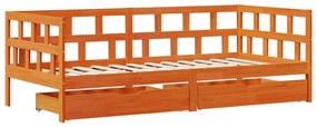 Sofá-cama com gavetas sem colchão 90x190cm madeira castanho-mel