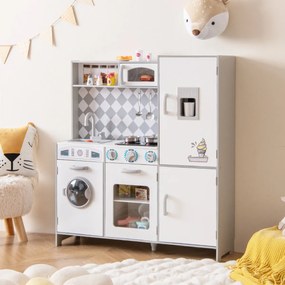 Cozinha Brincar para crianças com mais de 3 anos, em madeira, com máquina de gelo, fogão, máquina de lavar roupa, forno micro-ondas, sons e luzes reai