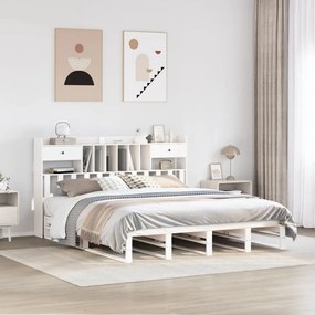 vidaXL Cama com estante sem colchão 180x200 cm pinho maciço branco