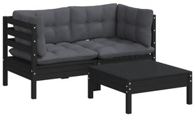 3 pcs conj. lounge de jardim com almofadões antracite pinho