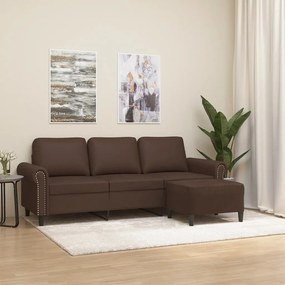 vidaXL Sofá 3 lugares c/ apoio de pés 180 cm couro artificial castanho