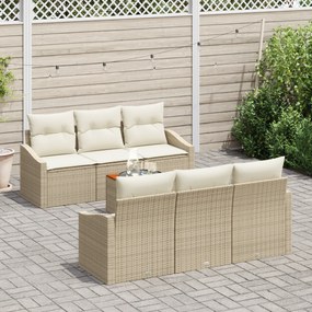 Conjunto de Sofá de Jardim de 7 Peças com Almofadas Bege de Rattan Pol