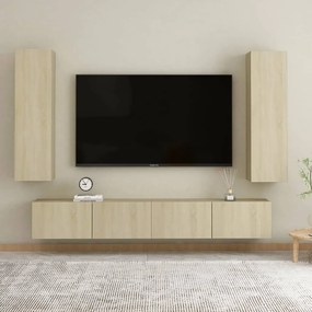 vidaXL 4pcs conjunto móveis de TV derivados de madeira carvalho sonoma