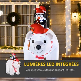 Urso Polar Insuflável, 227 x 113 x 206 cm, Luzes LED, Branco, Vermelho e Preto