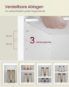 Banco para sapatos com espaço de arrumação e prateleiras ajustáveis 29,5 x 100 x 50 cm Branco