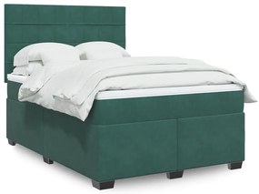 vidaXL Cama com molas/colchão 140x190 cm veludo verde-escuro