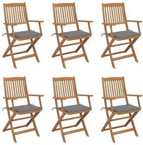vidaXL Cadeiras de jardim dobráveis c/ almofadões 6 pcs acácia maciça