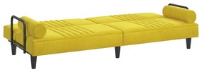 Sofá-cama com apoio de braços veludo amarelo