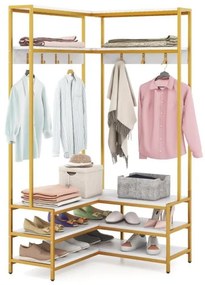 Cabideiro de canto com prateleiras abertas e 7 ganchos para sapatos - Nogueira