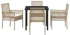 Conjunto de Jantar de 5 Peças com Almofadas Bege Rattan Poliéster