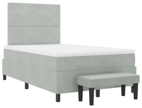 Cama Box Spring com Colchão e Banco Cinza Claro 120x200 cm Veludo