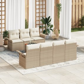 Conjunto de Sofá de Jardim de 8 Peças com Almofadas Bege de Poli Ratta