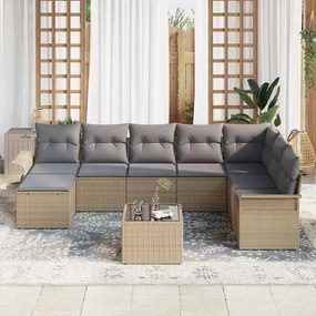 Conjunto de Sofás de Jardim vidaXL 9 Peças com Almofadas Rattan de Pol