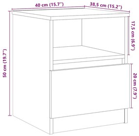 Mesa cabeceira 2pcs 40x40x50cm deriv.madeira carvalho artisiano