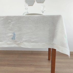 Toalha de Mesa Linho e Ponto Aberto Easter Bunny