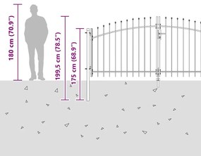 Portão de Jardim com Topo de Lança Cinza 150x400 cm em Aço