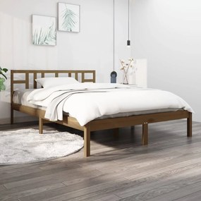 Estrutura cama king 150x200 cm madeira maciça castanho-mel