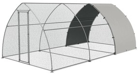 PawHut Galinheiro para Exterior 304x560x220 cm de Aço Galvanizado Cobertura de Tecido Oxford Resistente aos UV e Impermeável Prata