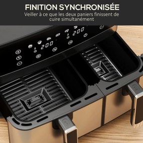 Fritadeira de ar quente sem óleo, Air Fryer, compartimento duplo de 8,5 L, 2700 W – 8 programas, temperatura regulável, temporizador preto