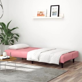 Sofá-cama de 2 lugares veludo rosa