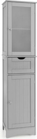 Armário Alto de Casa de Banho com 2 Portas e 1 Gaveta, 40 x 30 x 170 cm, Prateleiras Ajustáveis, Cinzento