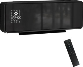Aquecedor de parede em cerâmica 1000/2000 W, radiador elétrico, ventilador, termóstato, temporizador, 54 x 18,7 x 12,3 cm, preto